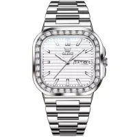 OLEVS 9966 New Diamond Quartz Watch For Men Square Dial Dual Calendar Man Wristwatches Stainless Steel Waterproof Hand Clock